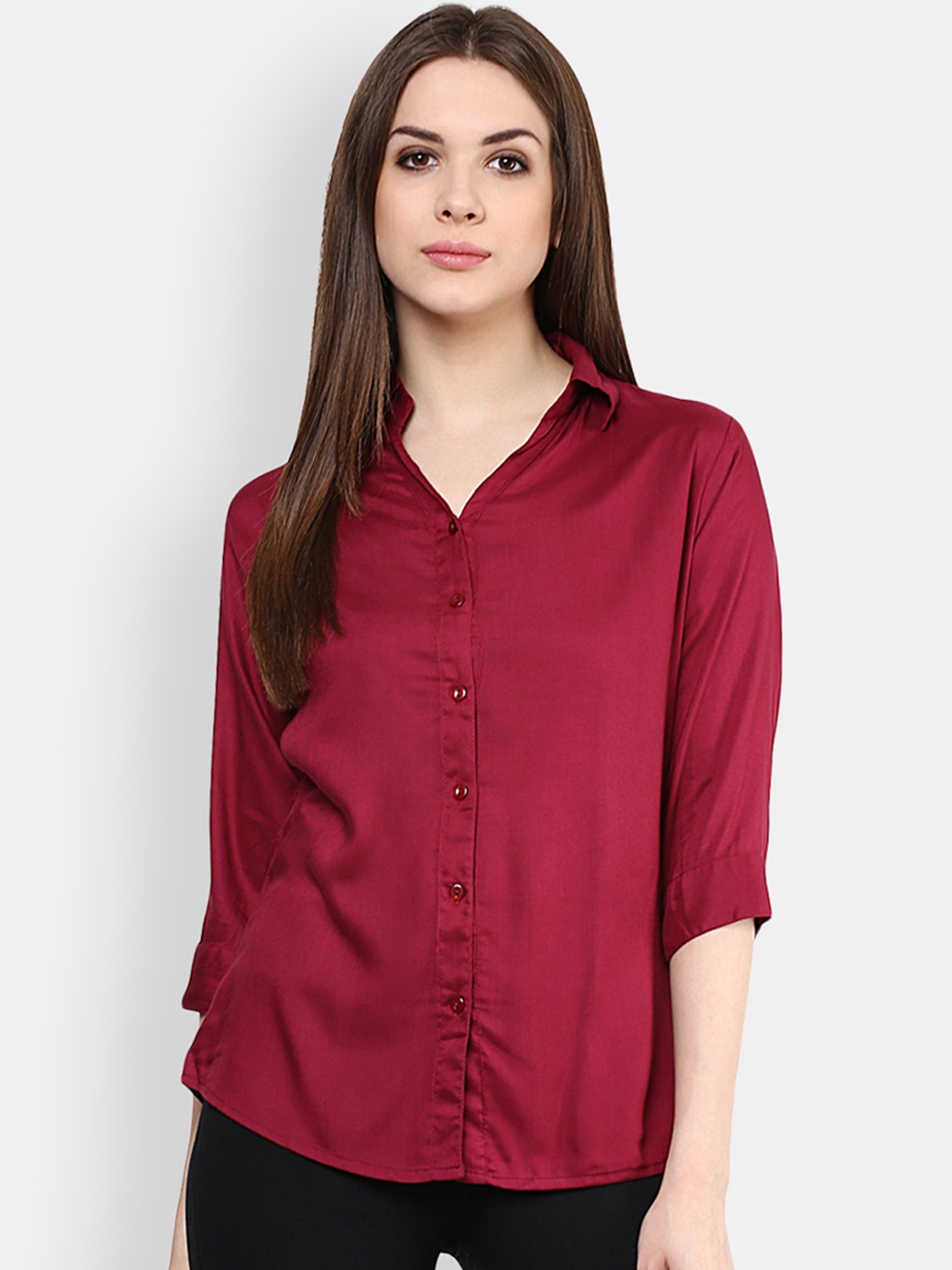 Buy Mayra Women Maroon Regular Fit Solid Casual Shirt - Shirts for ...