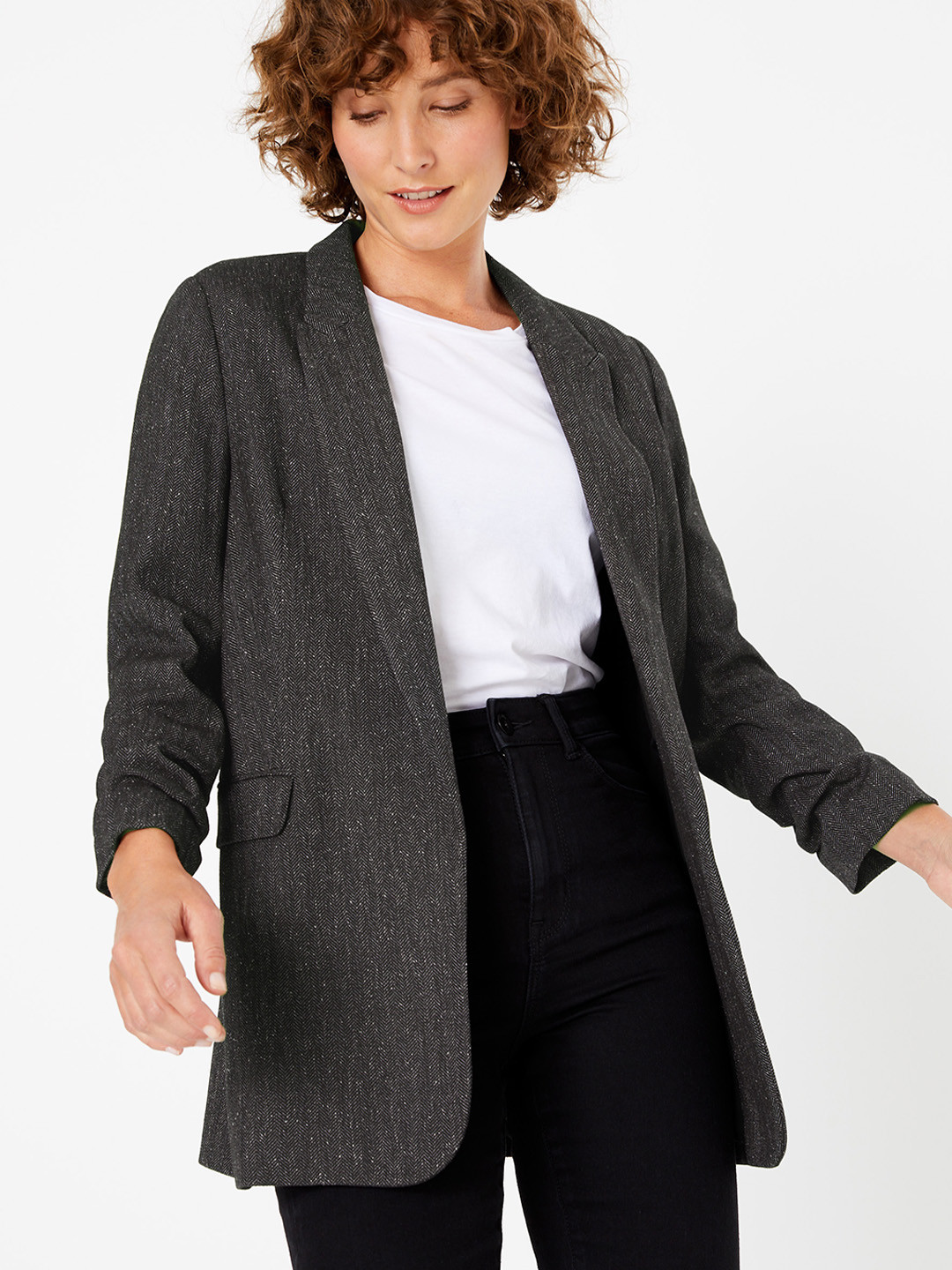 Buy Marks & Spencer Women Charcoal Black Solid Open Front Longline