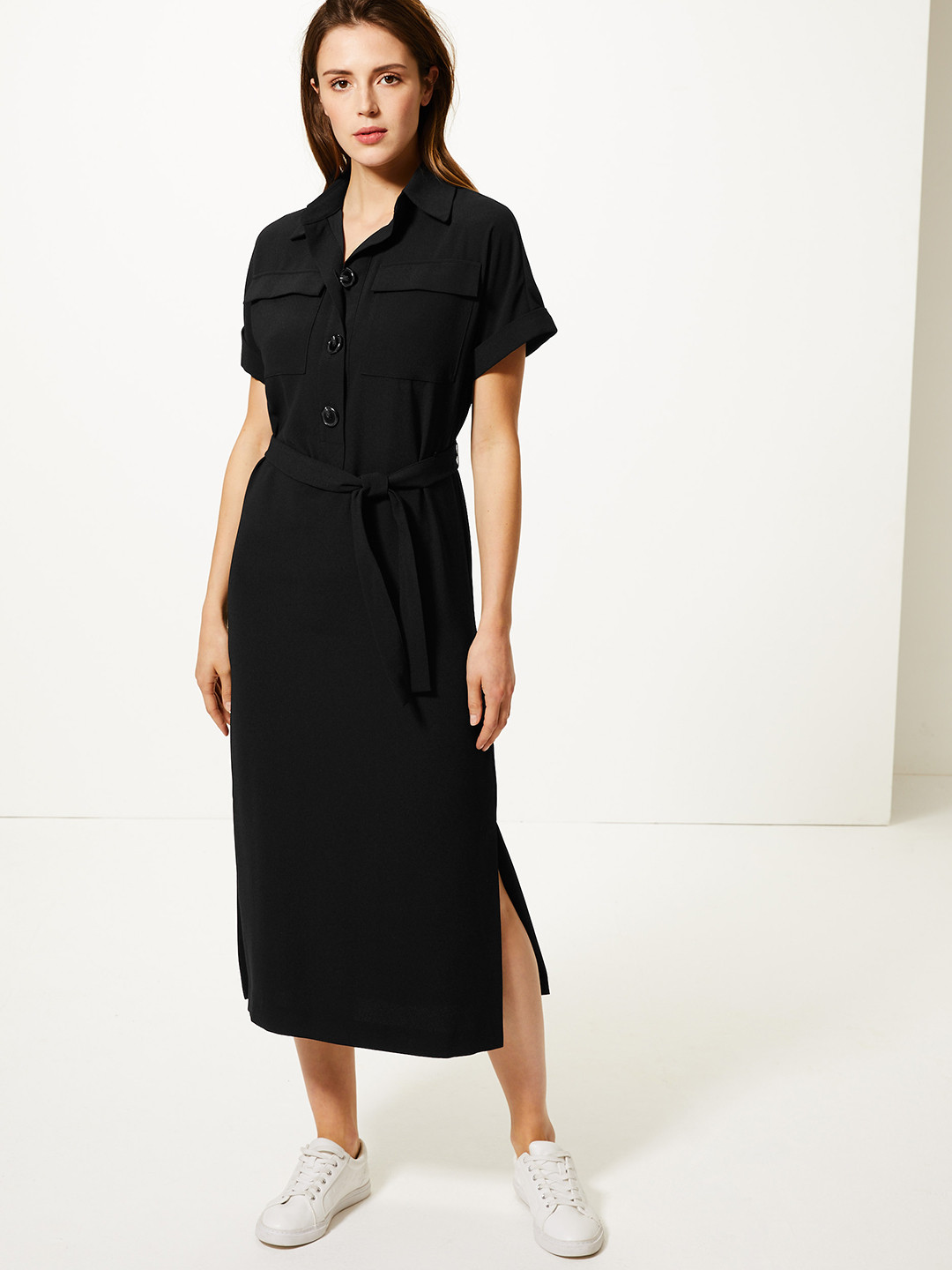 Buy Marks & Spencer Women Black Solid Shirt Dress Dresses for Women