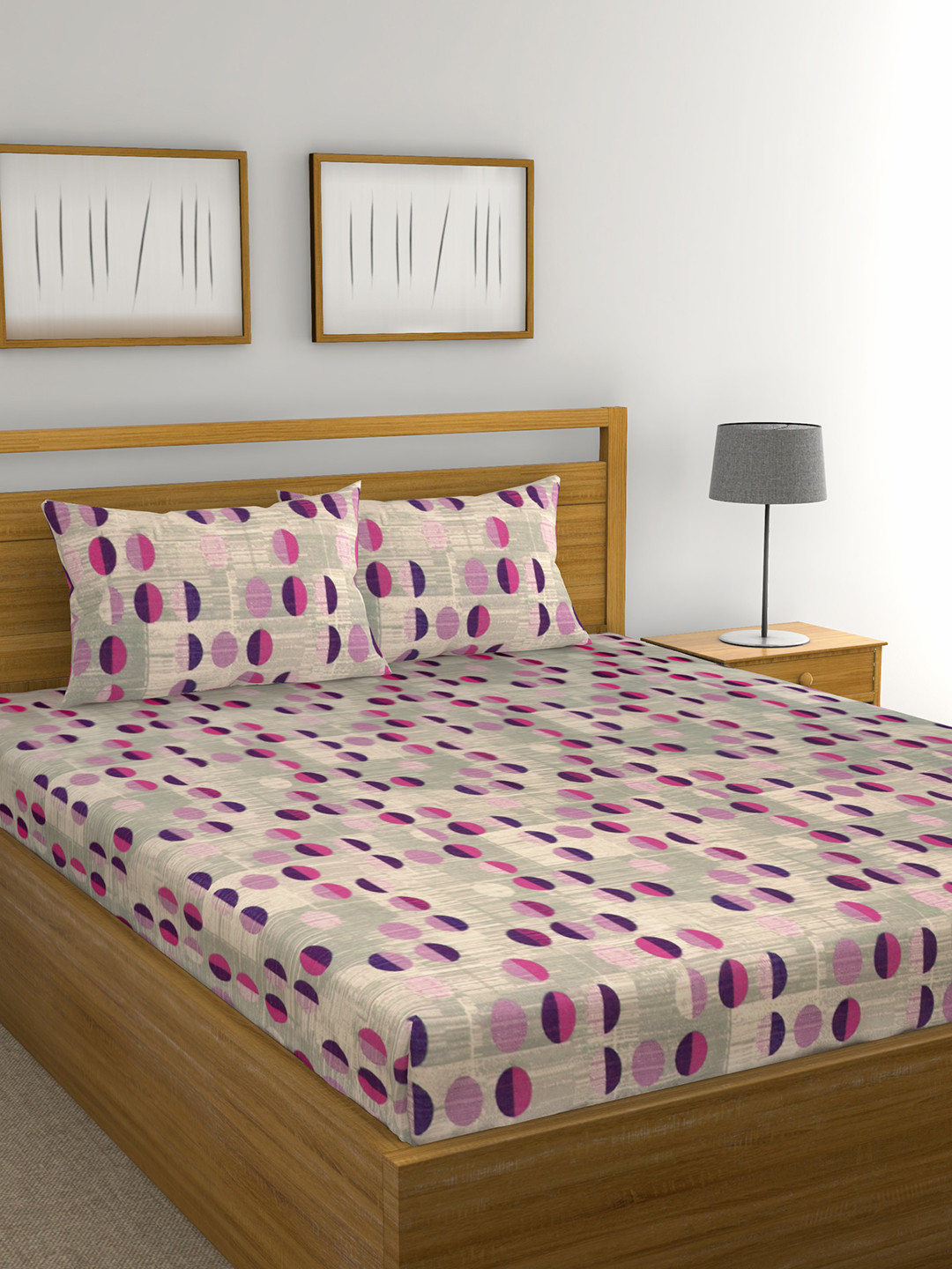 Buy Raymond Home Beige & Purple 104 TC Cotton DoubleQueen Bedsheet With 2 Pillow Covers