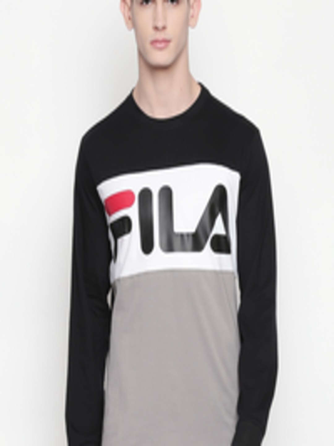 Buy FILA Men Black Colourblocked Round Neck T Shirt - Tshirts for Men ...