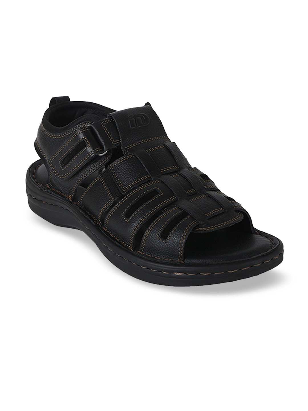 Buy ID Men Black Leather Comfort Sandals - Sandals for Men 10651268 | Myntra