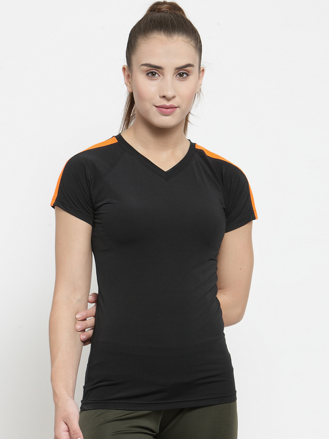 black shoulderless long sleeve top