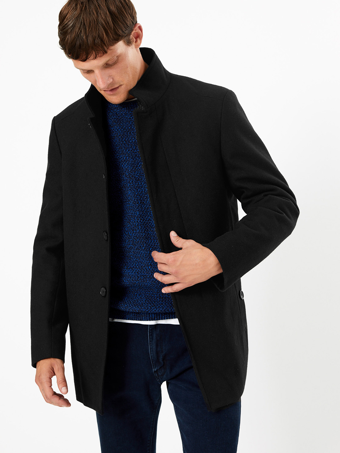 Buy Marks & Spencer Men Black Solid Bandhagala Blazer Blazers for Men