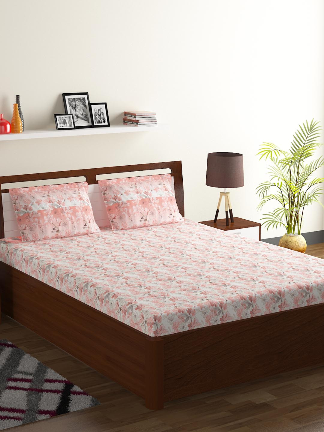 Buy BOMBAY DYEING White & Orange 120 TC Cotton Double Queen Bedsheet