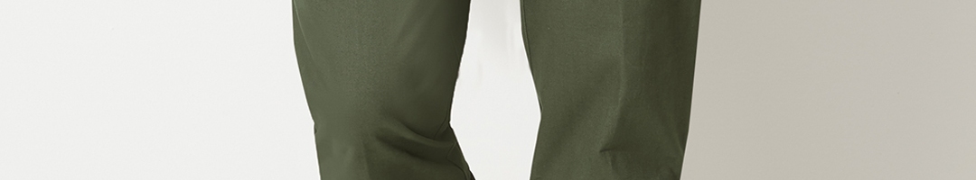 Buy Marks & Spencer Men Olive Green Regular Fit Solid Formal Trousers ...