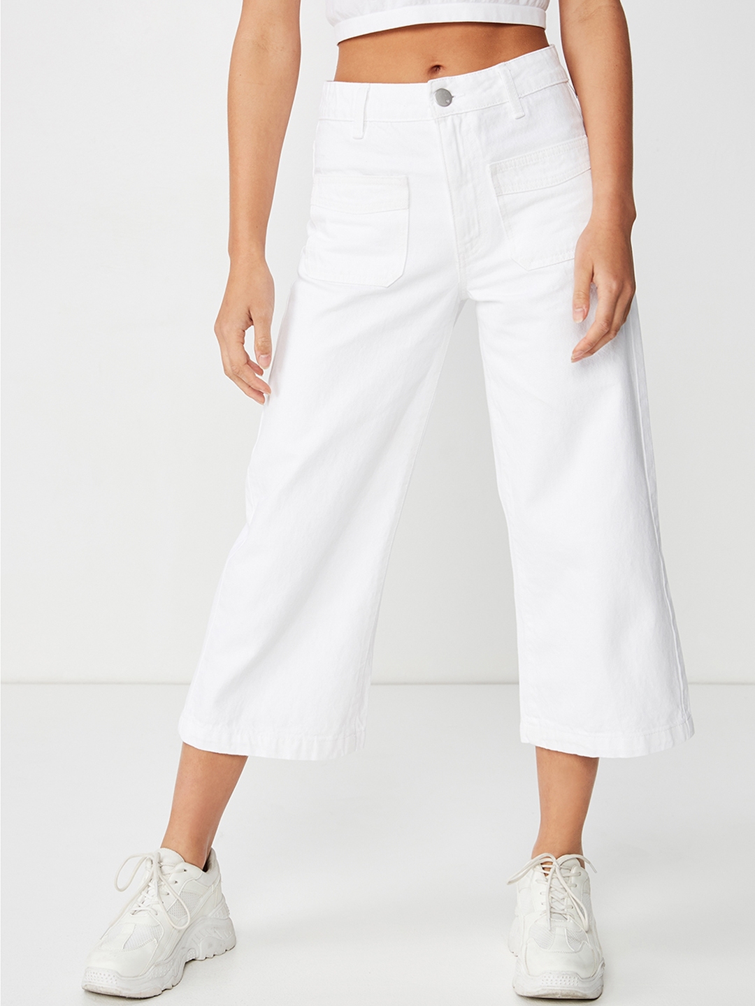 Buy COTTON ON Women White Regular Fit Solid Culottes - Trousers for ...