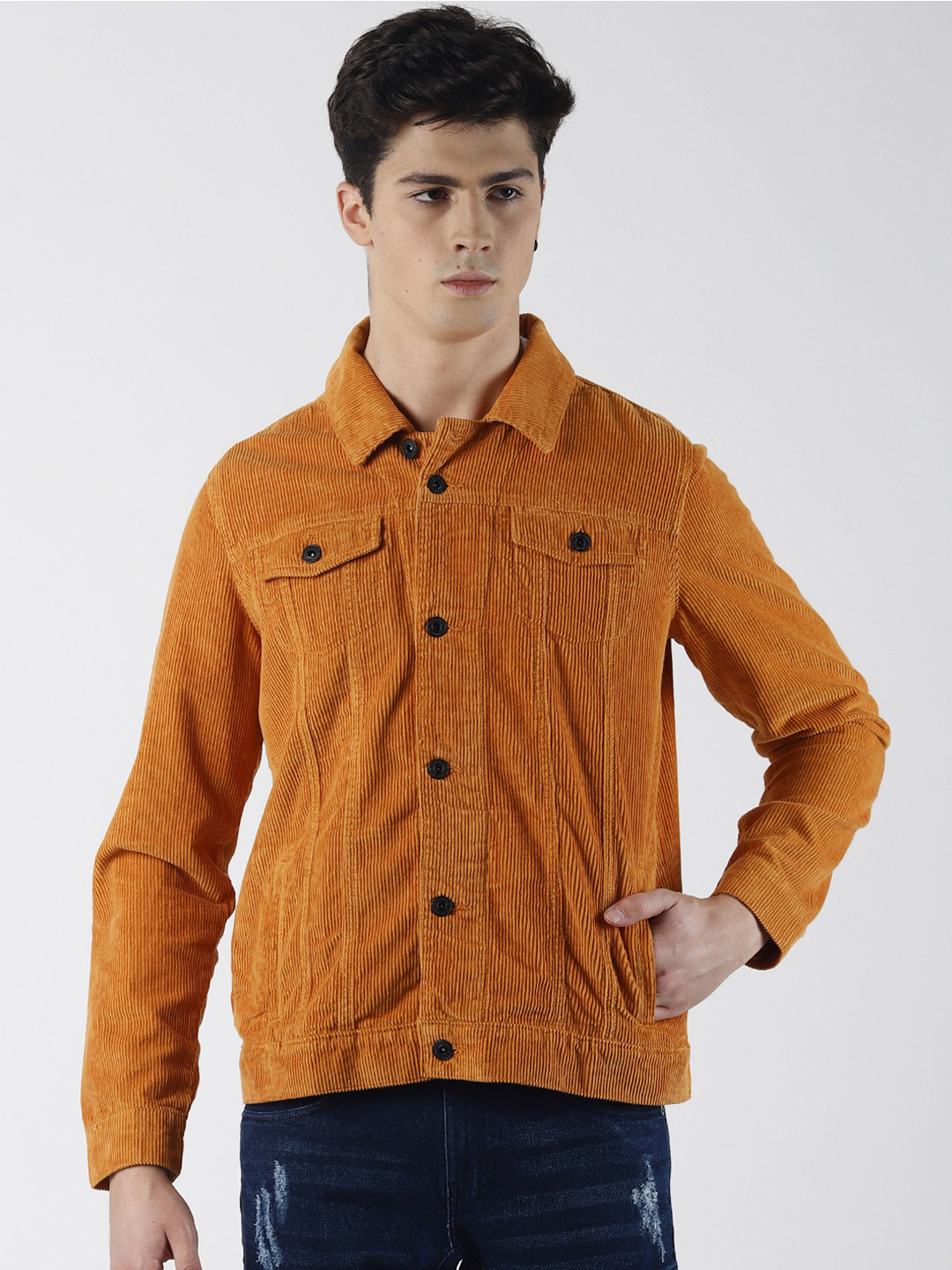 Buy Blue Saint Men Mustard Yellow Solid Corduroy Woven Tailored Jacket