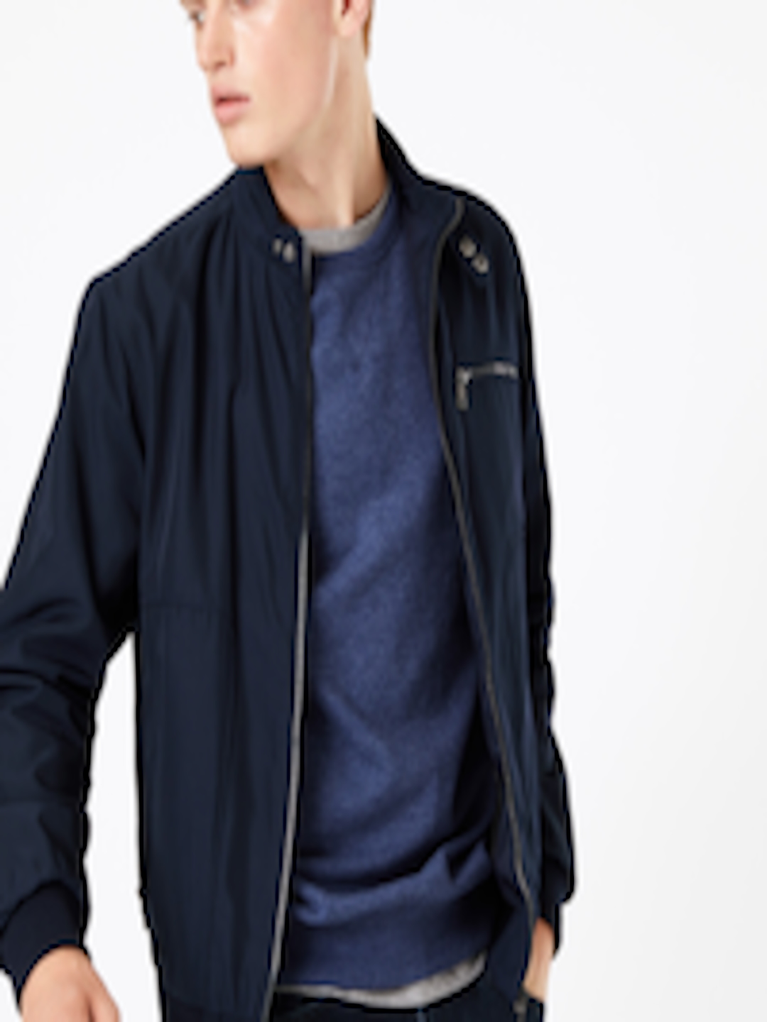 Buy Marks & Spencer Men Navy Blue Solid Jacket - Jackets for Men ...