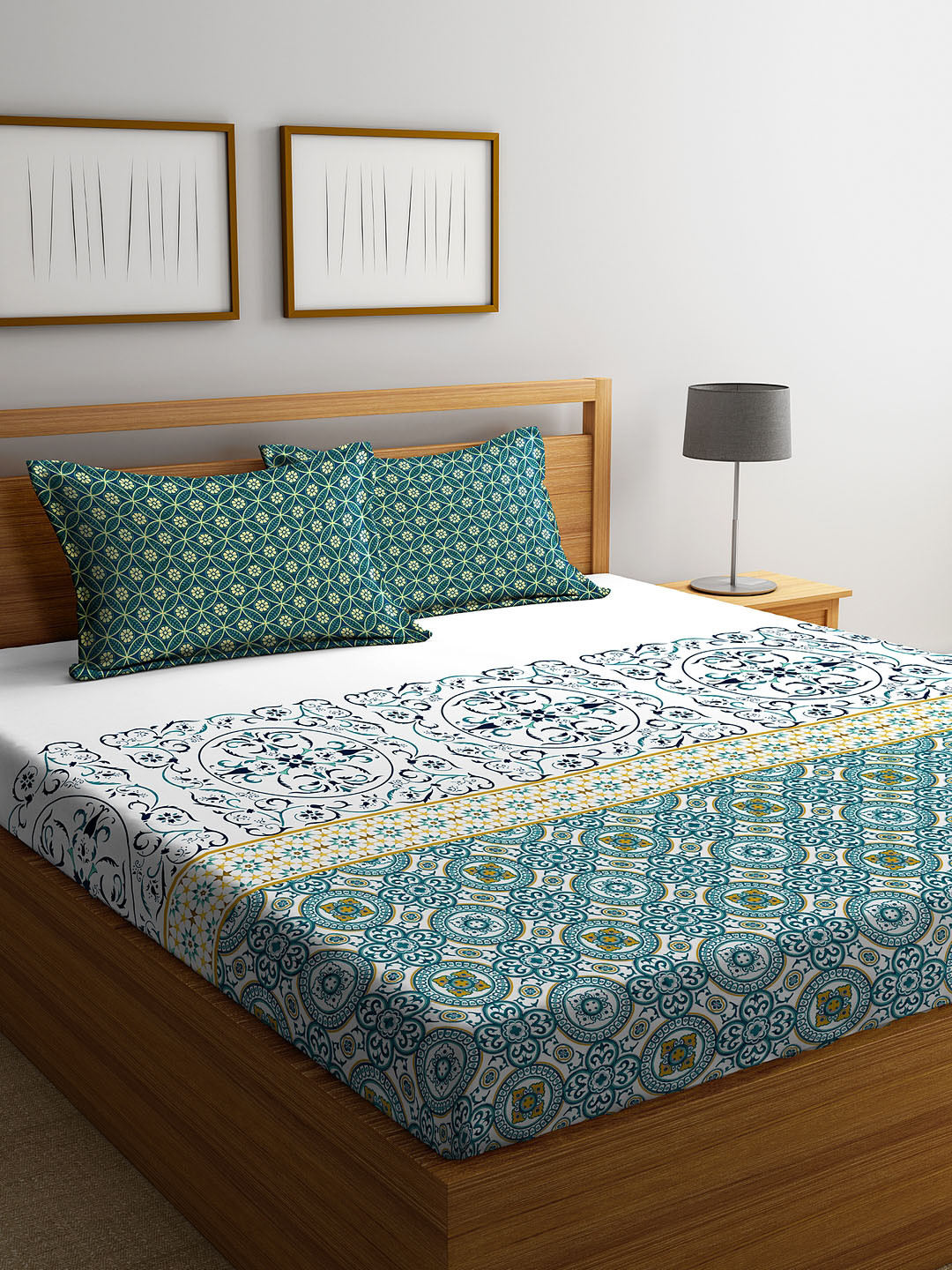 Buy Portico New York Green Geometric 210 TC Cotton 1 King Bedsheet With