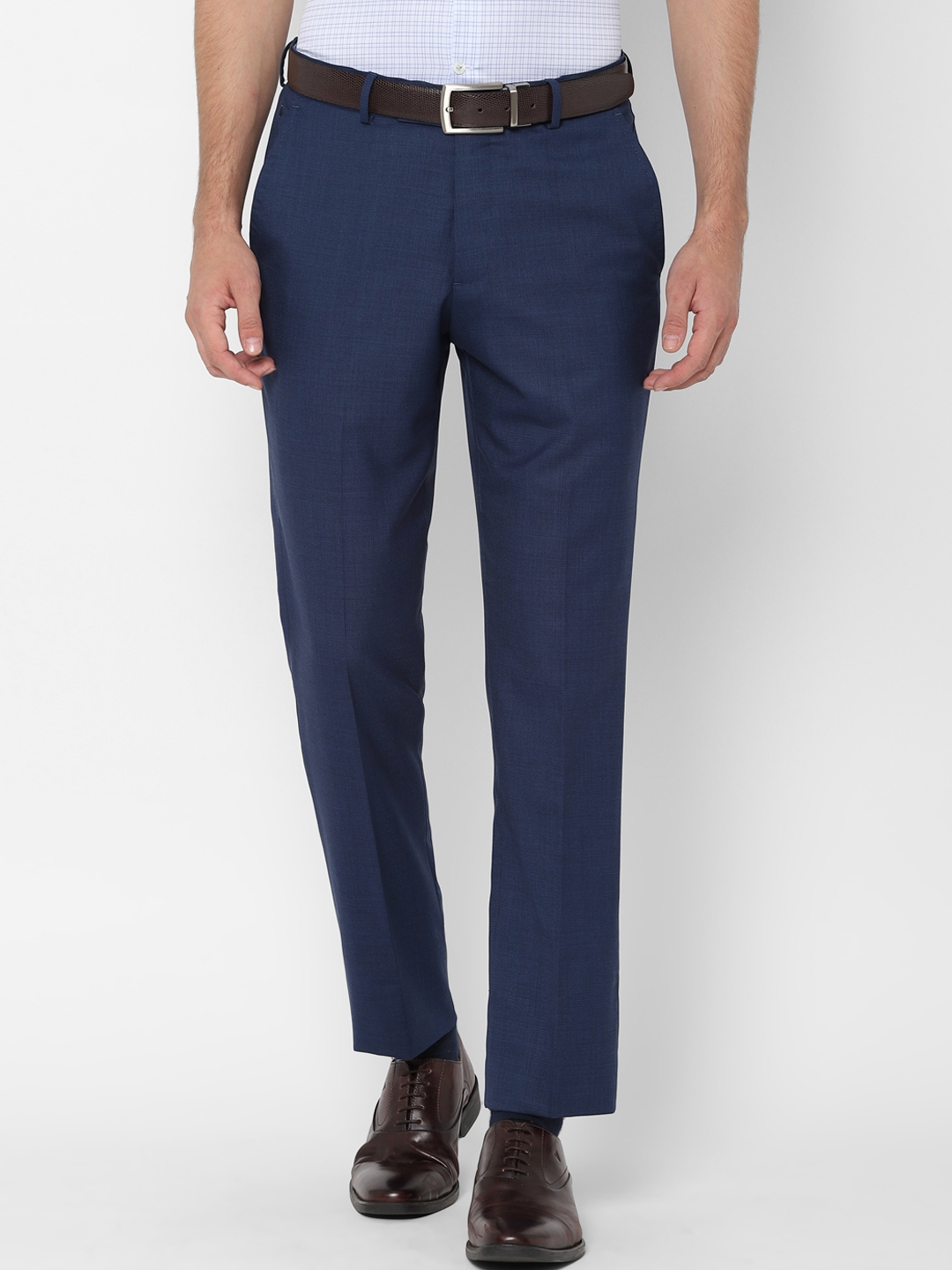 Buy SIMON CARTER LONDON Men Blue Slim Fit Solid Formal Trousers ...