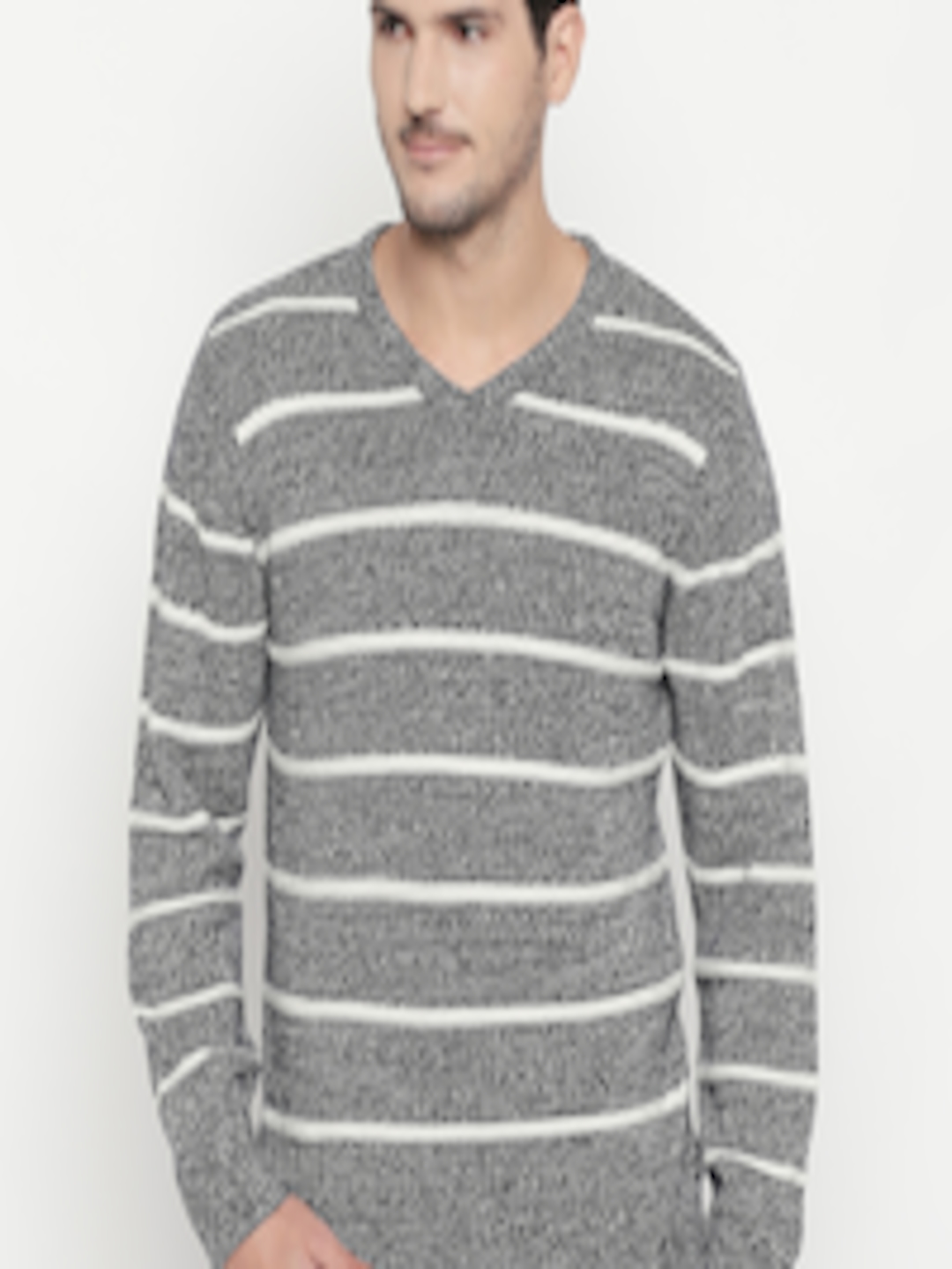Buy BYFORD By Pantaloons Men Black & White Striped Sweater - Sweaters ...