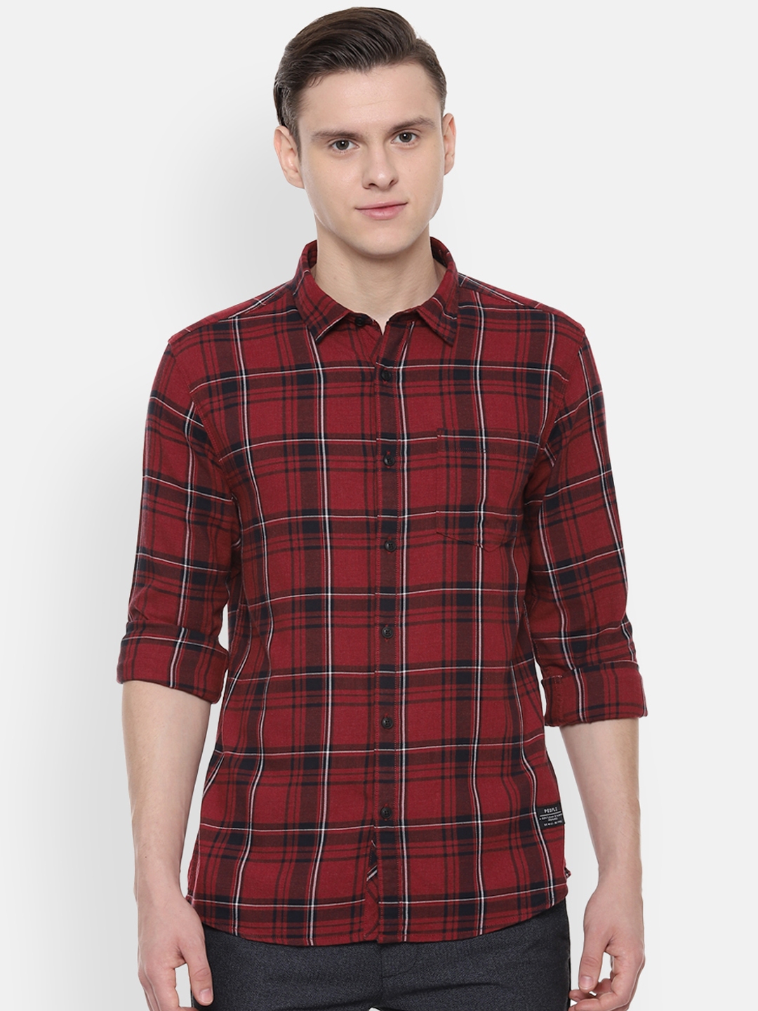 Buy People Men Red & Black Regular Fit Checked Casual Shirt - Shirts ...