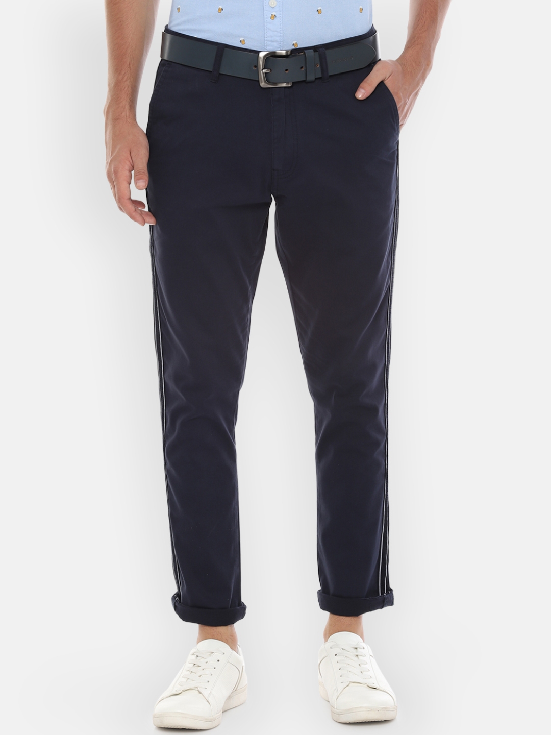 navy striped trousers mens
