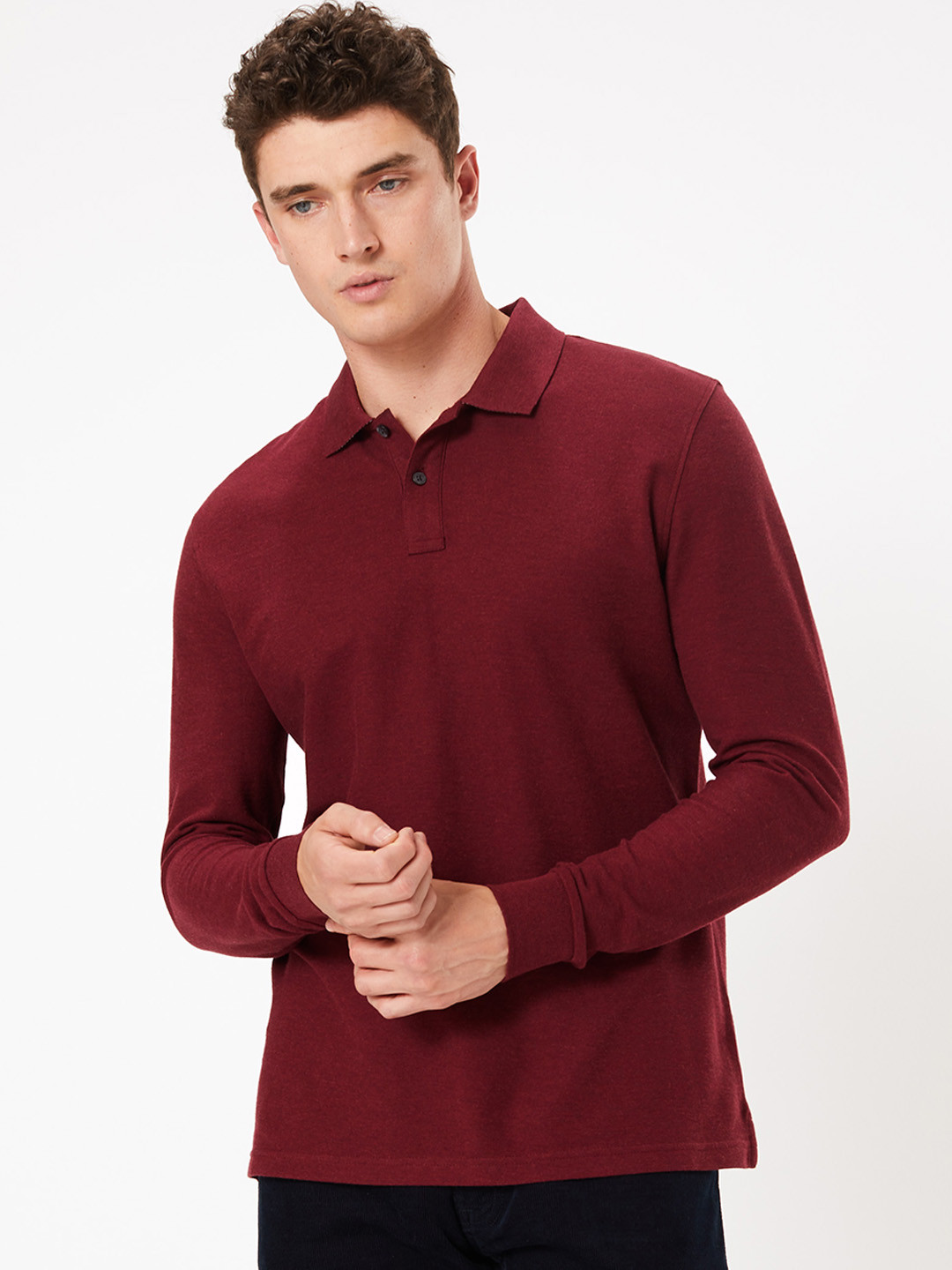 Buy Marks Spencer Men Maroon Solid Polo Collar Pure Cotton T Shirt