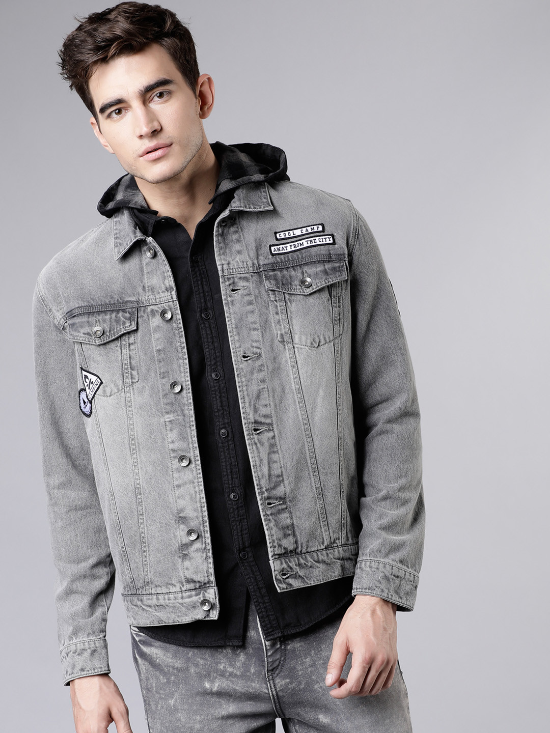Buy LOCOMOTIVE Men Grey Solid Denim Jacket  - Jackets for Men 10668930 | Myntra