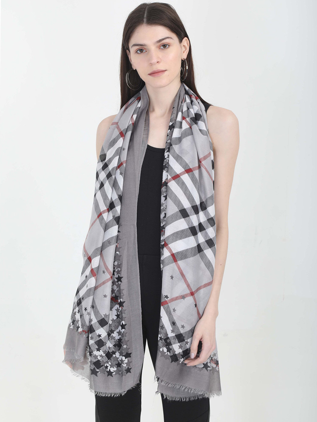 Buy FabSeasons Women Grey Checked Scarf Scarves for Women 10677984