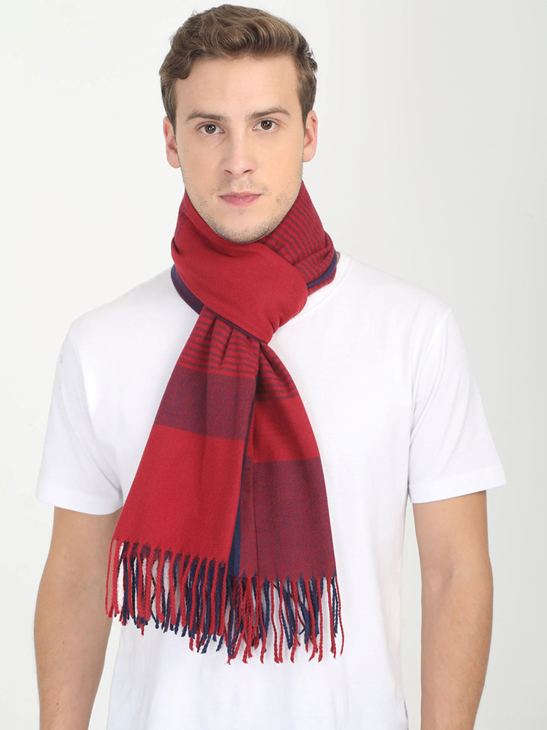 Buy FabSeasons Men Maroon Striped Scarf Scarves for Unisex 10677952