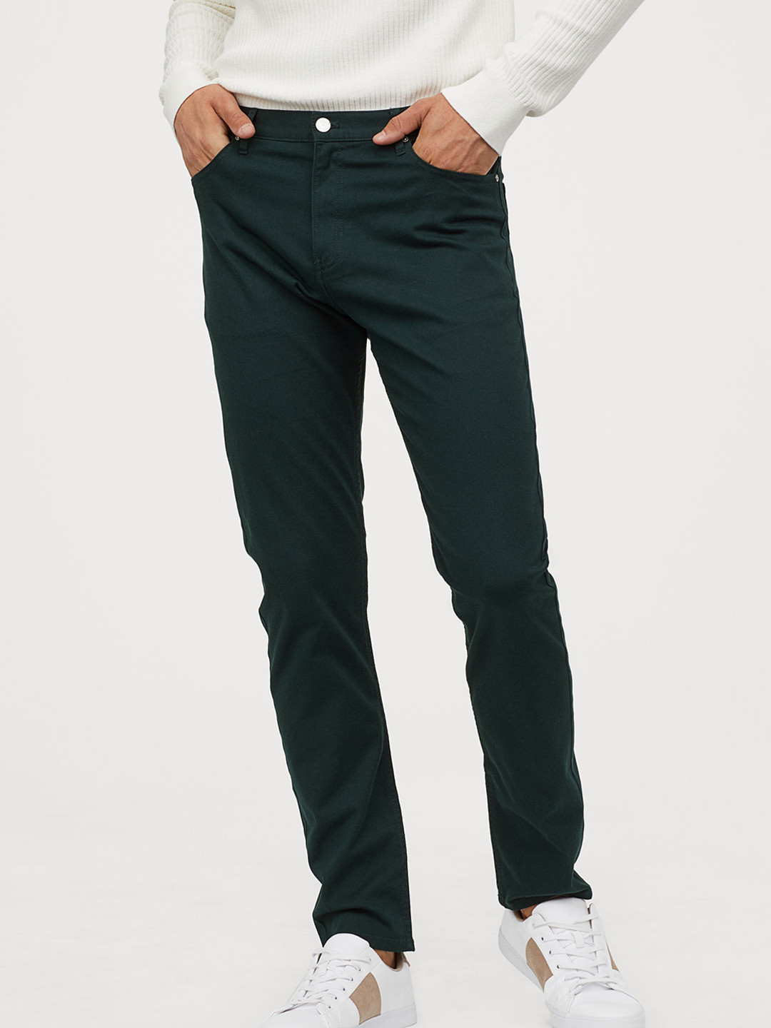 Buy H&M Men Green Solid Twill Trousers Slim Fit Trousers for Men 10687506 Myntra