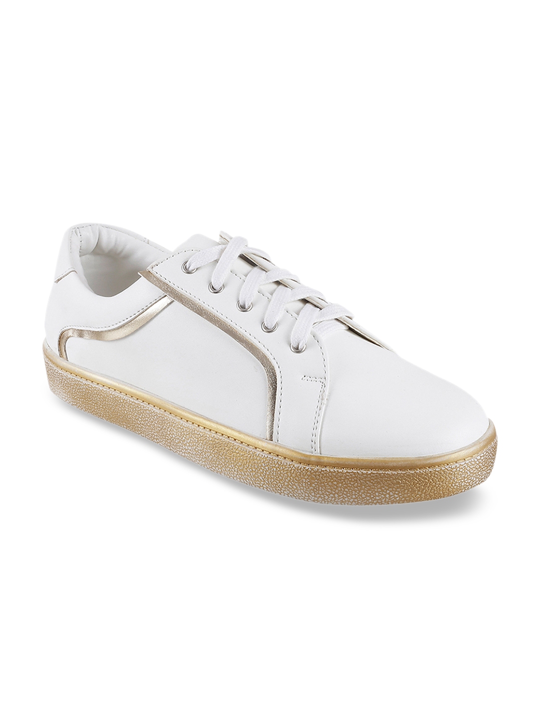 Buy Metro Women White & Gold Toned Sneakers - Casual Shoes for Women ...