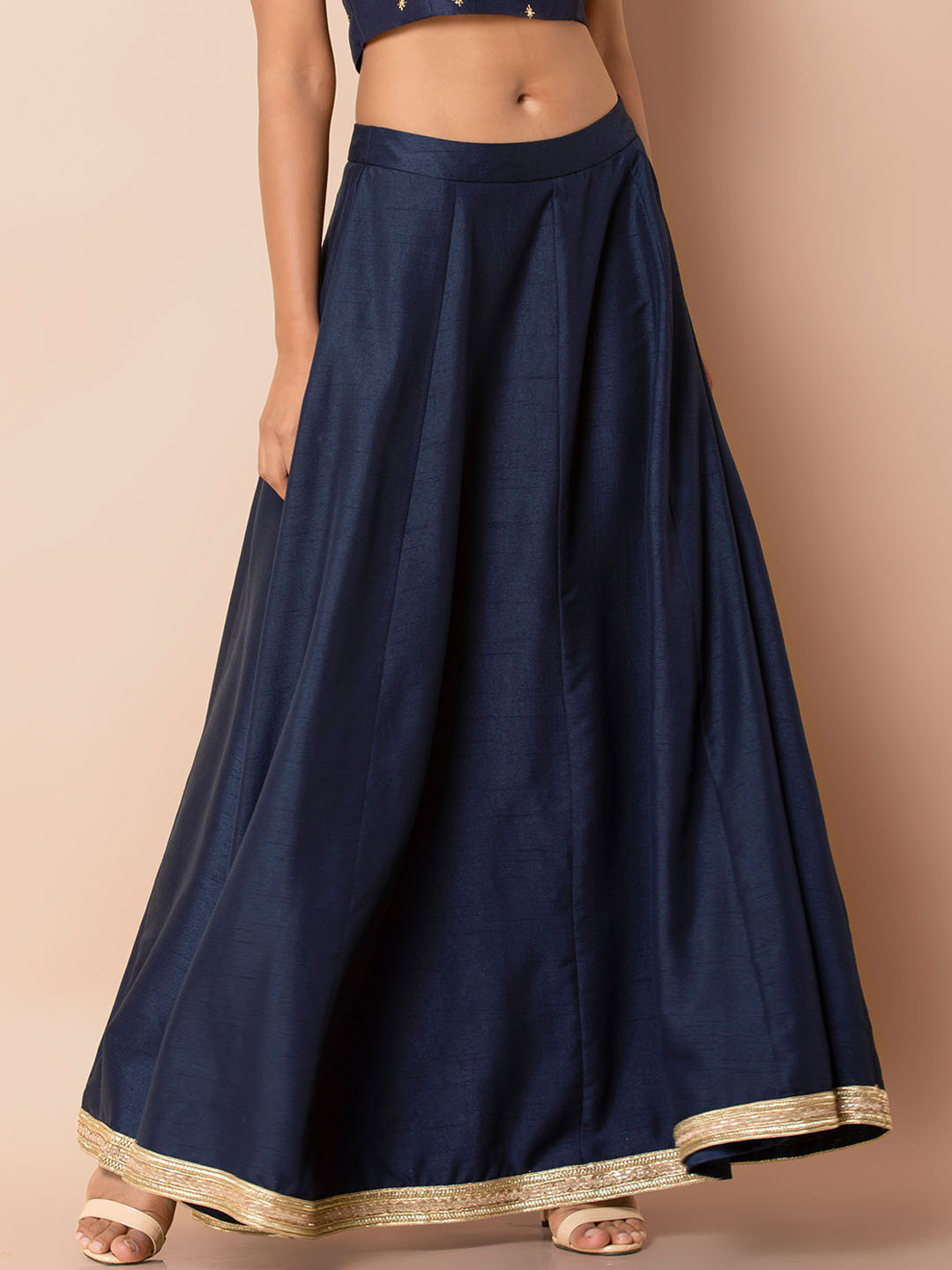 Buy INDYA Women Navy Blue Solid Maxi Flared Skirt Skirts for Women