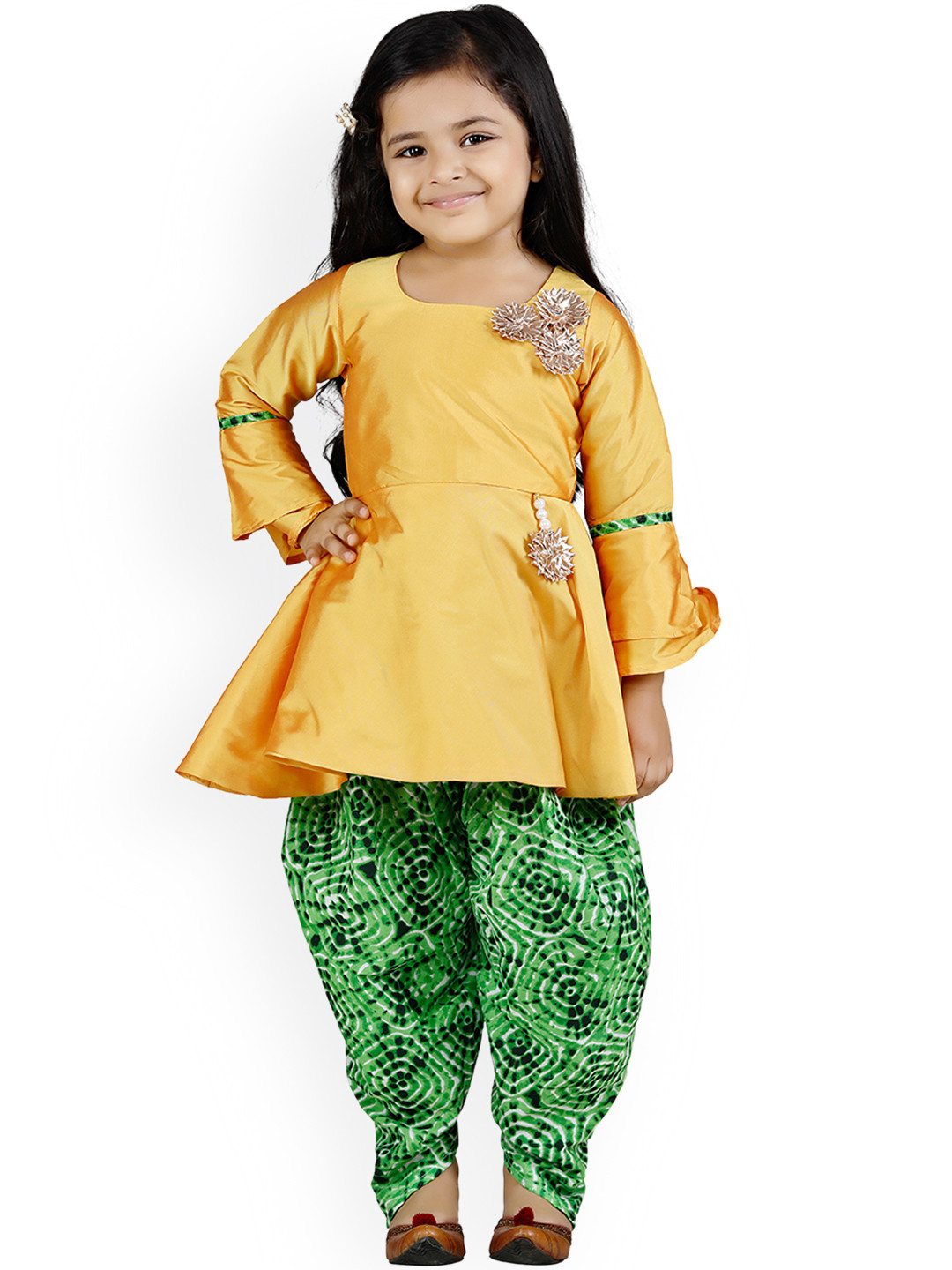 Campana Girls Himani Kurta with Dhoti Pants - Paisley Block Print - Blue & Yellow
