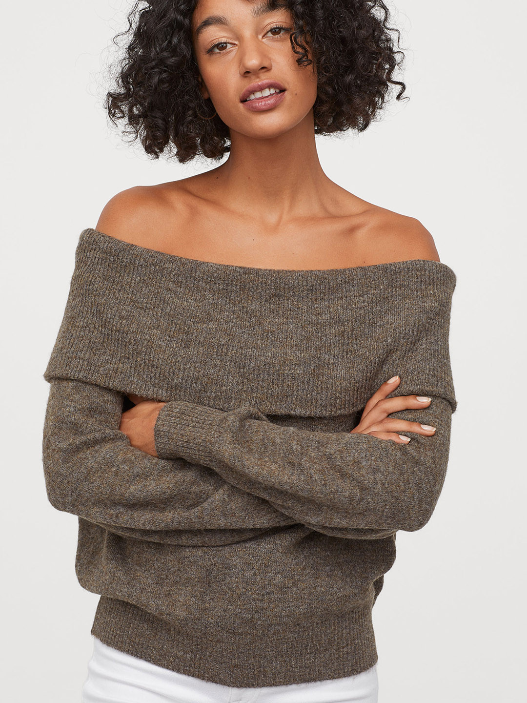 Buy H&M Women Brown Solid Off The Shoulder Jumper Sweaters for Women