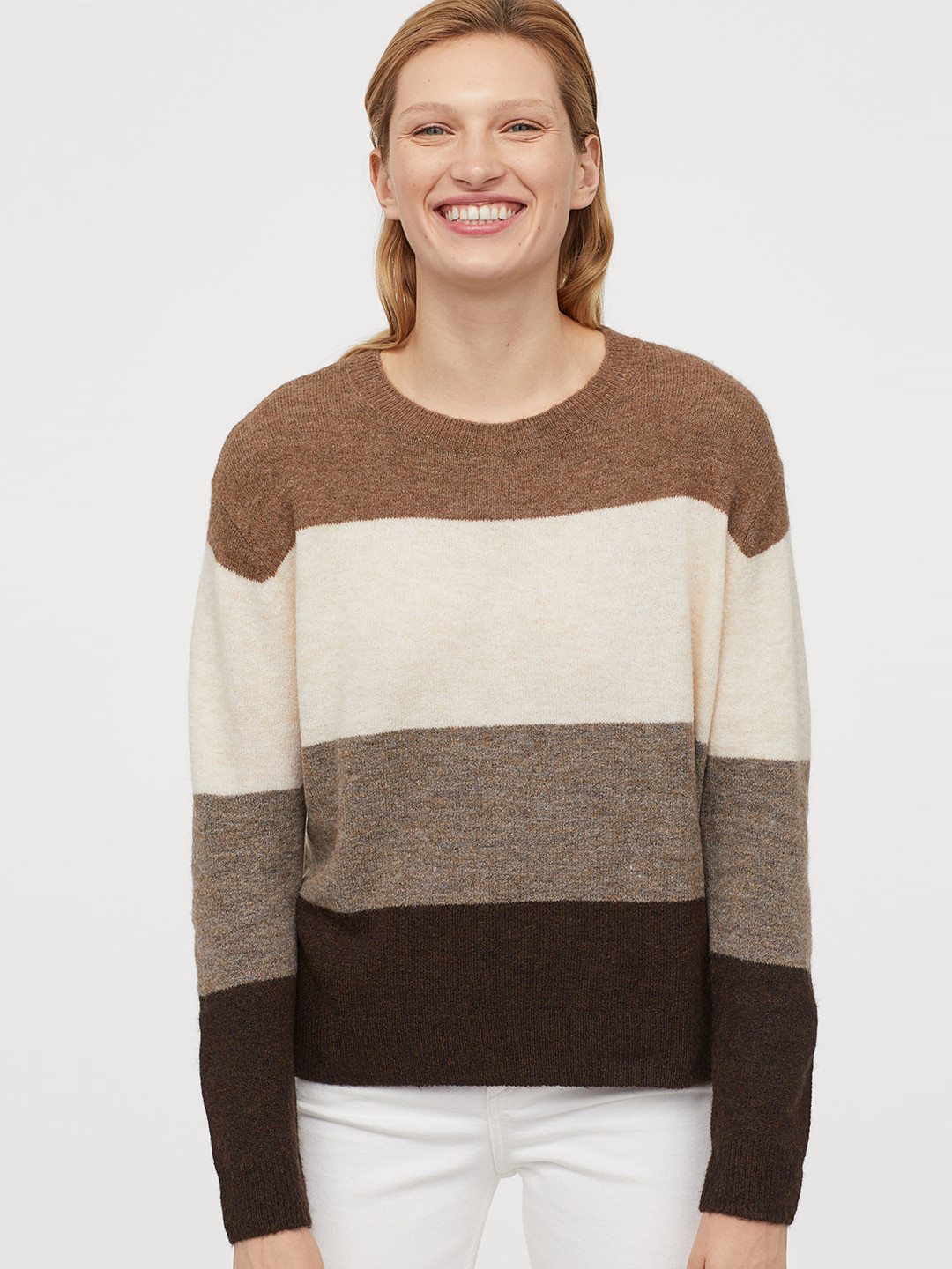 Buy H&M Women Brown Striped Fine Knit Jumper Sweaters for Women