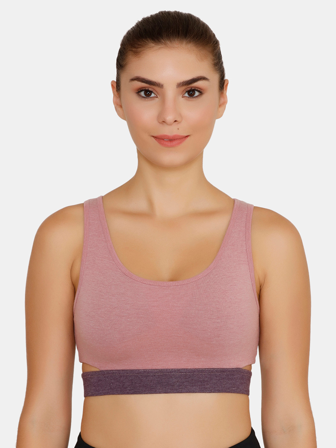 Buy Zelocity By Zivame Pink Solid Non Wired Removable Padded Sports Bra
