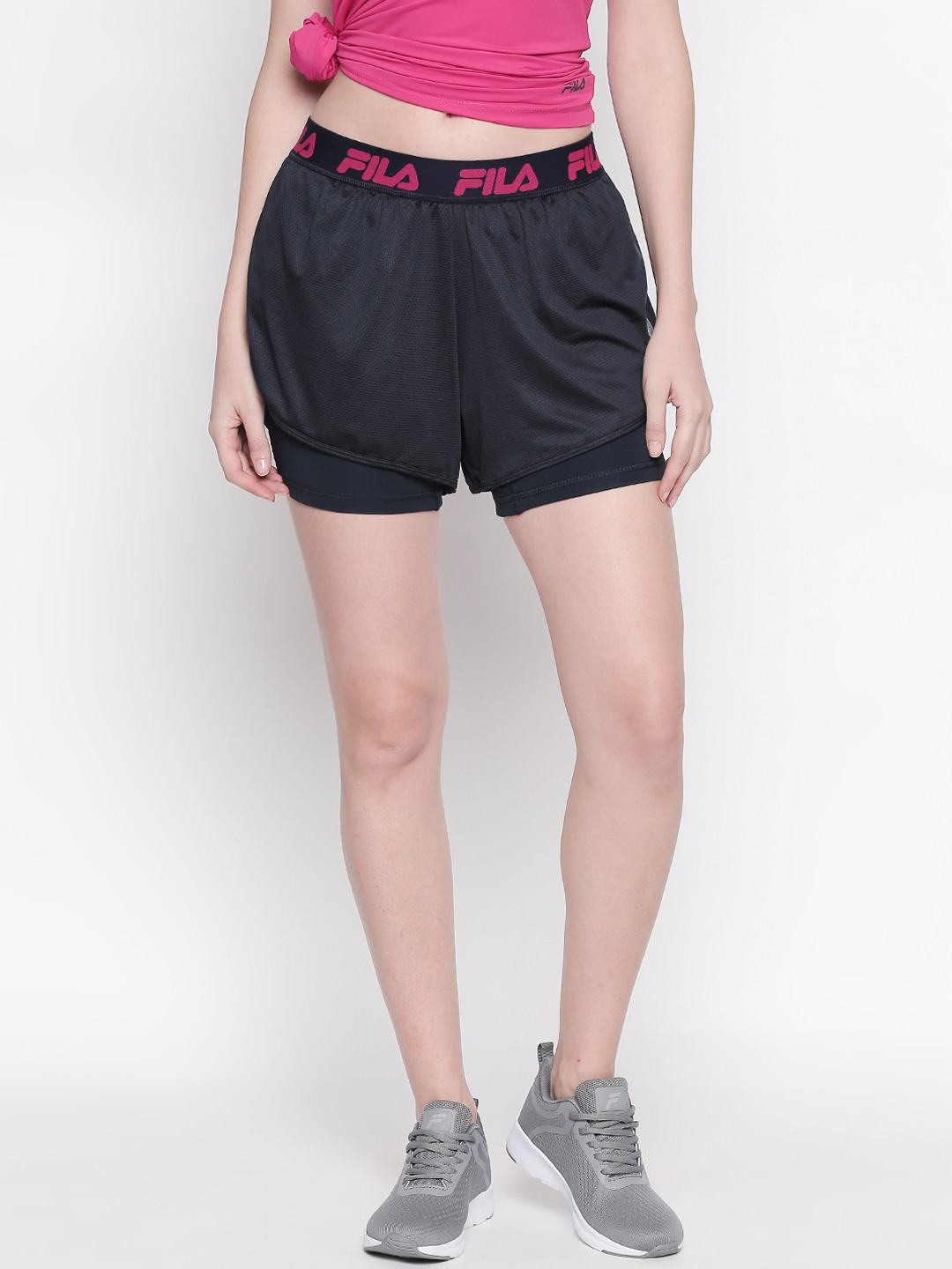 Buy FILA Women Navy Blue Solid Regular Fit JINA Sports Shorts Shorts