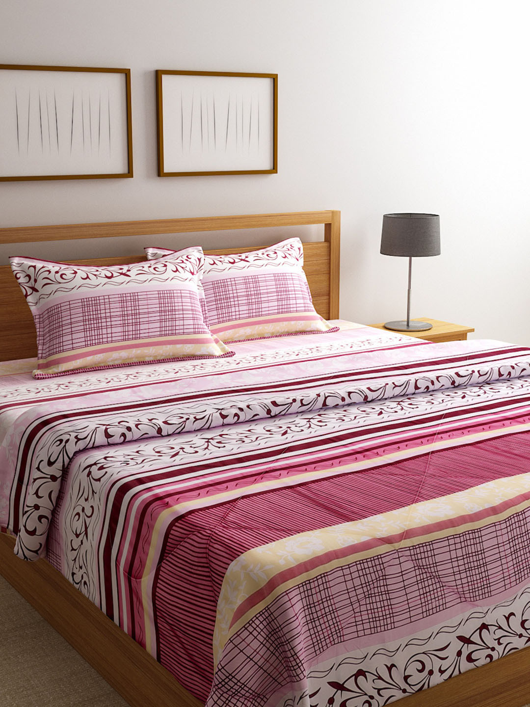 Buy ROMEE White And Magenta Floral Printed AC Room Bedding Set