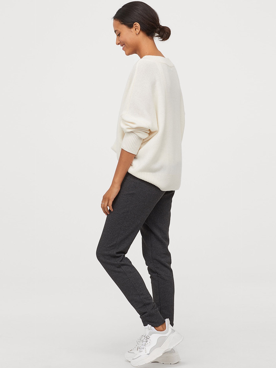 Buy H&M Women Charcoal Grey Cotton Blend Joggers - Trousers for Women ...