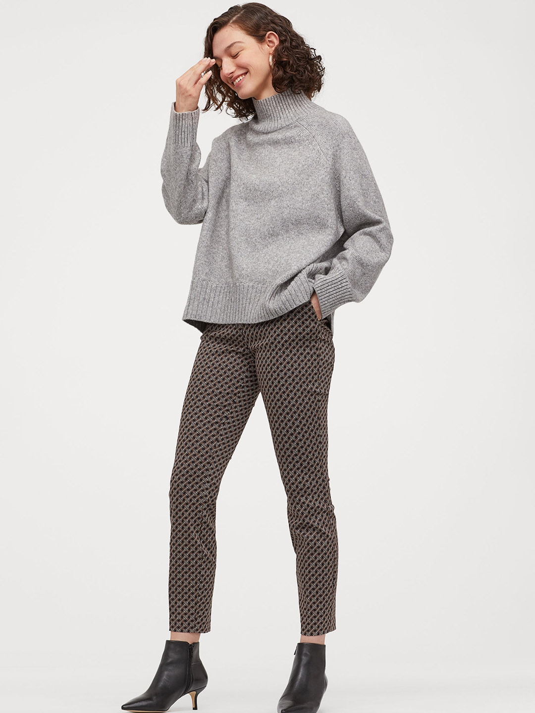 Buy H&M Women Black & Brown Printed Cigarette Trousers - Trousers for ...