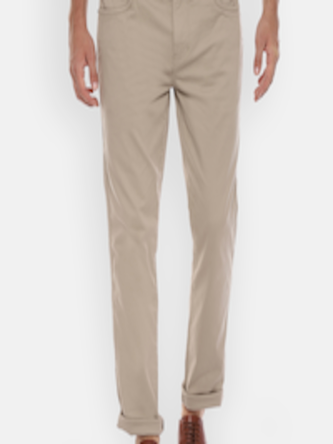 Buy People Men Beige Regular Fit Self Design Chinos - Trousers for Men ...