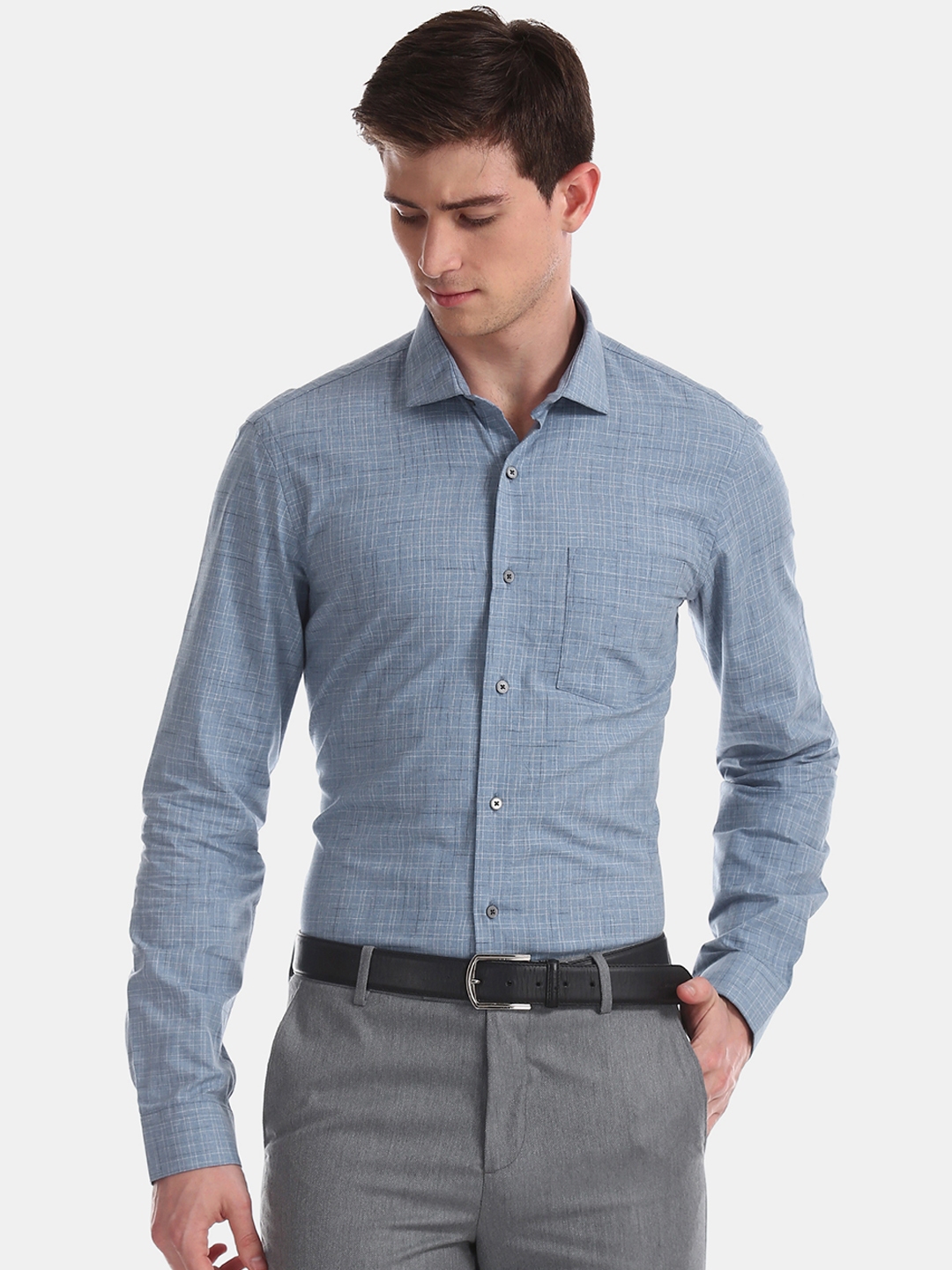 men blue formal shirt