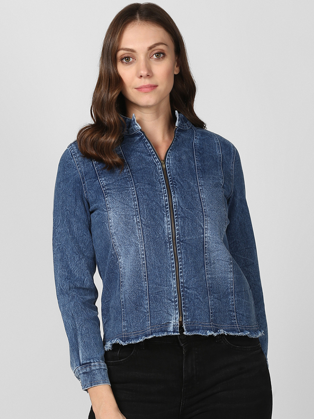 Women's Black Denim Sleeveless Jacket with Washed effect - StyleStone