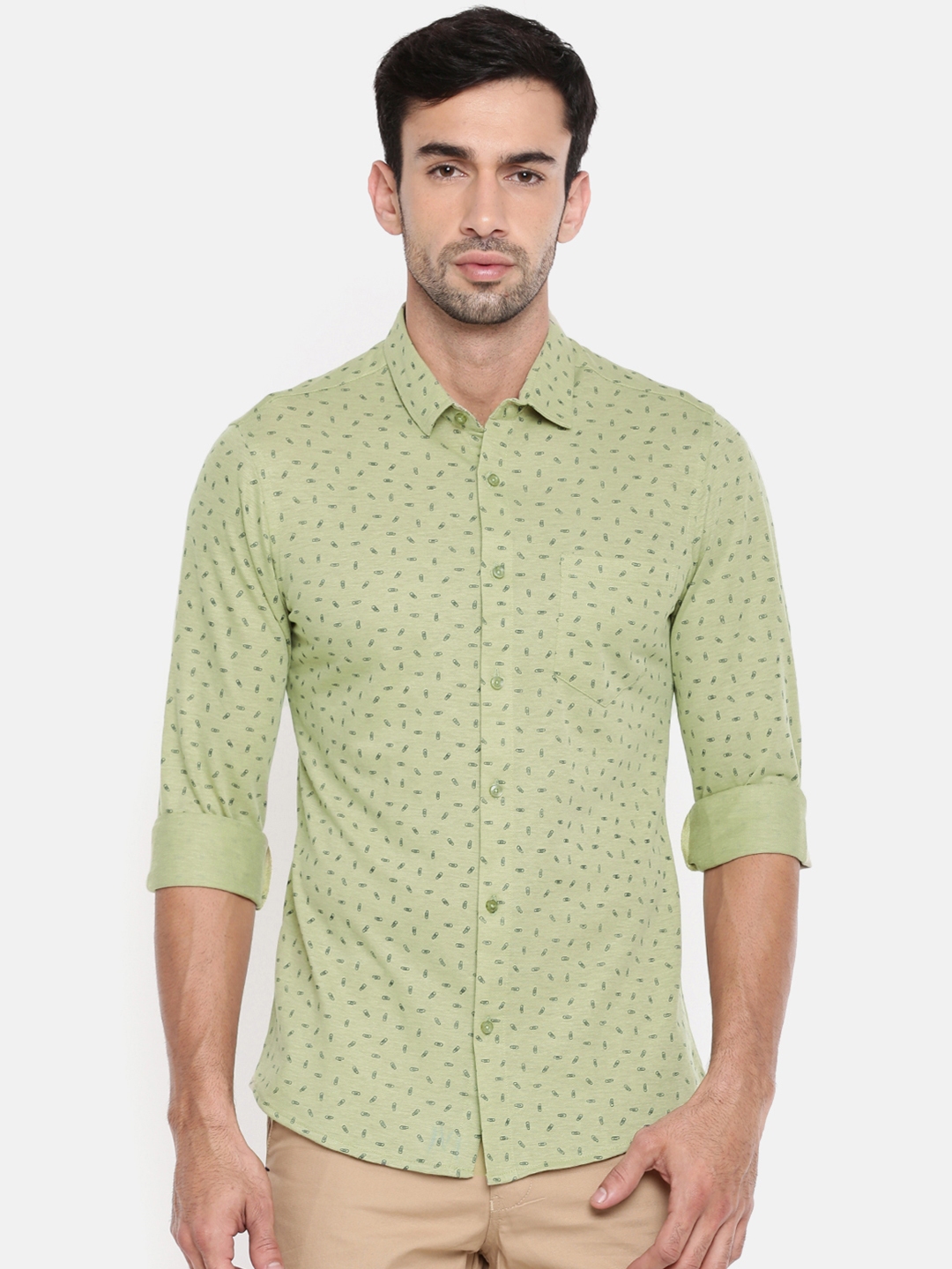 Buy The Indian Garage Co Men Olive Green Slim Fit Printed Casual Shirt ...