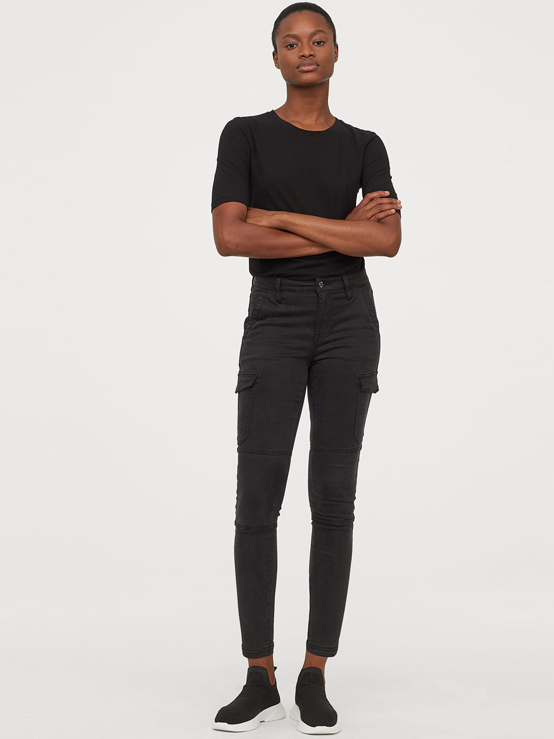 Buy H&M Women Black Solid Cargo Trousers Slim Fit Trousers for Women