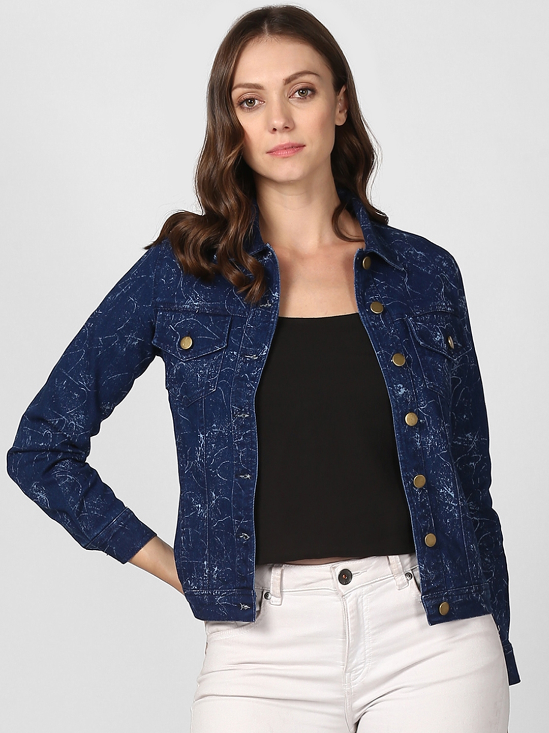 Buy StyleStone Women Blue Printed Denim Jacket - Jackets for Women ...