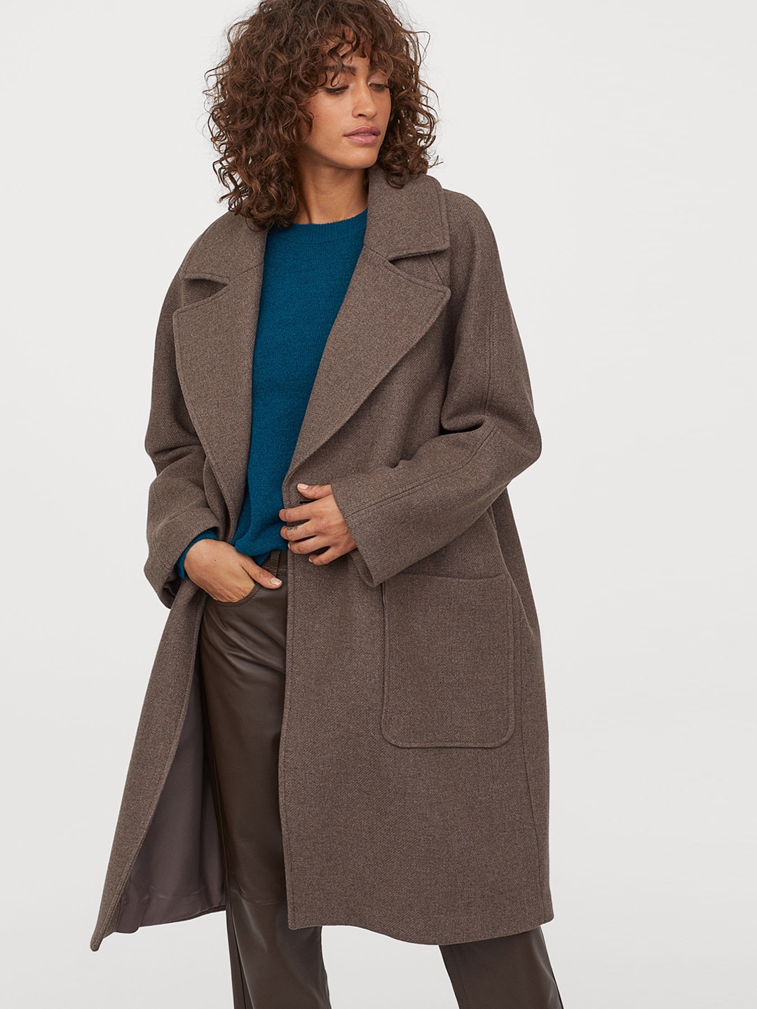 Buy H&M Women Beige Solid Wool Blend Coat Coats for Women 10711920