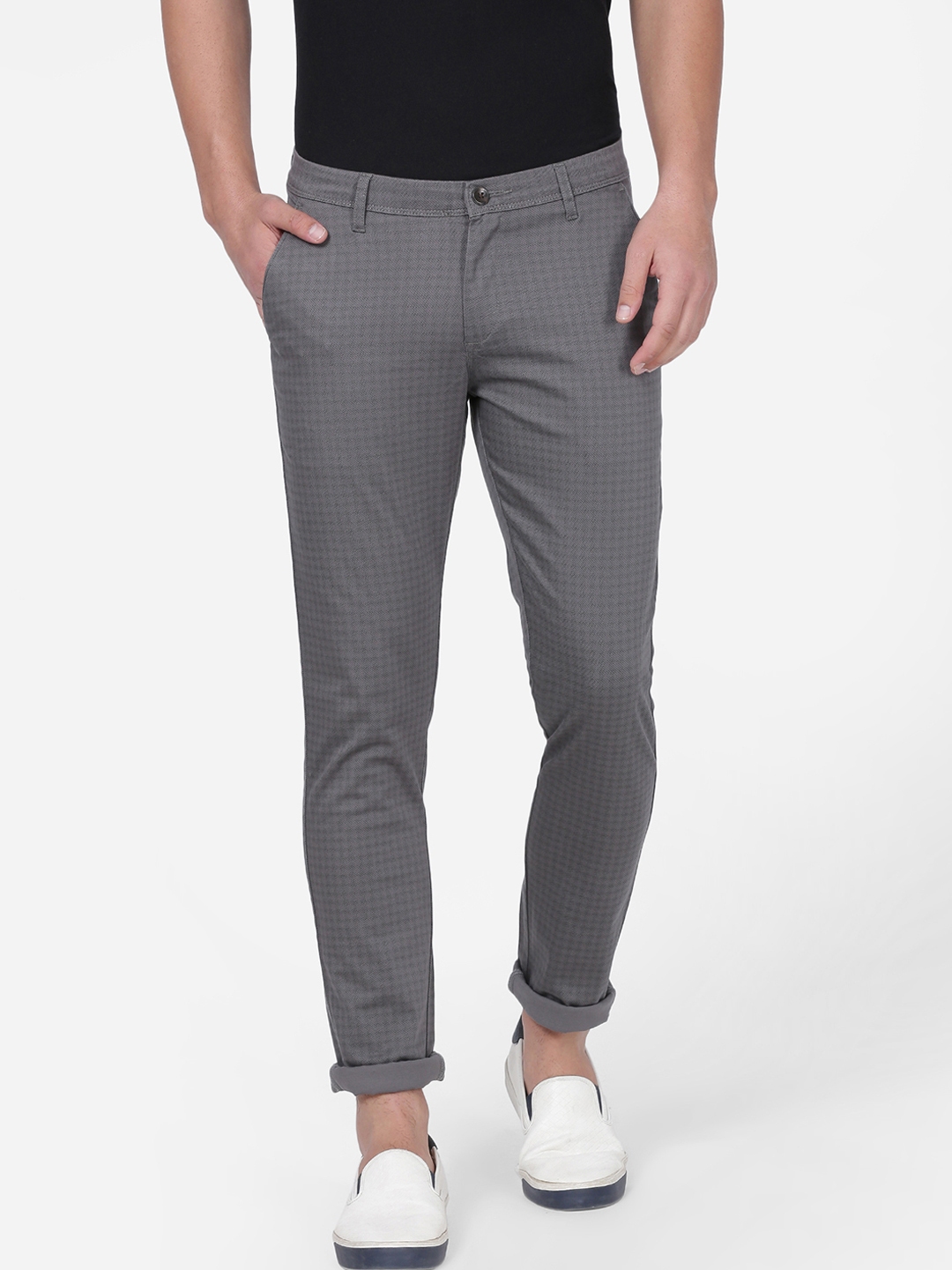 Buy NO NEXT Men Grey Smart Slim Fit Checked Regular Trousers - Trousers ...