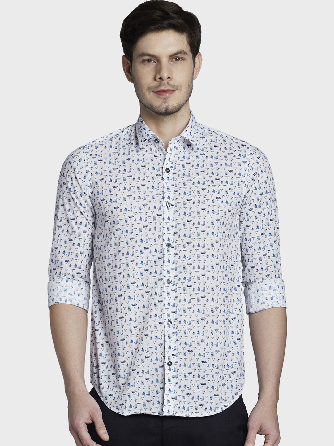 Buy ColorPlus Men Blue Slim Fit Printed Casual Shirt - Shirts for Men ...