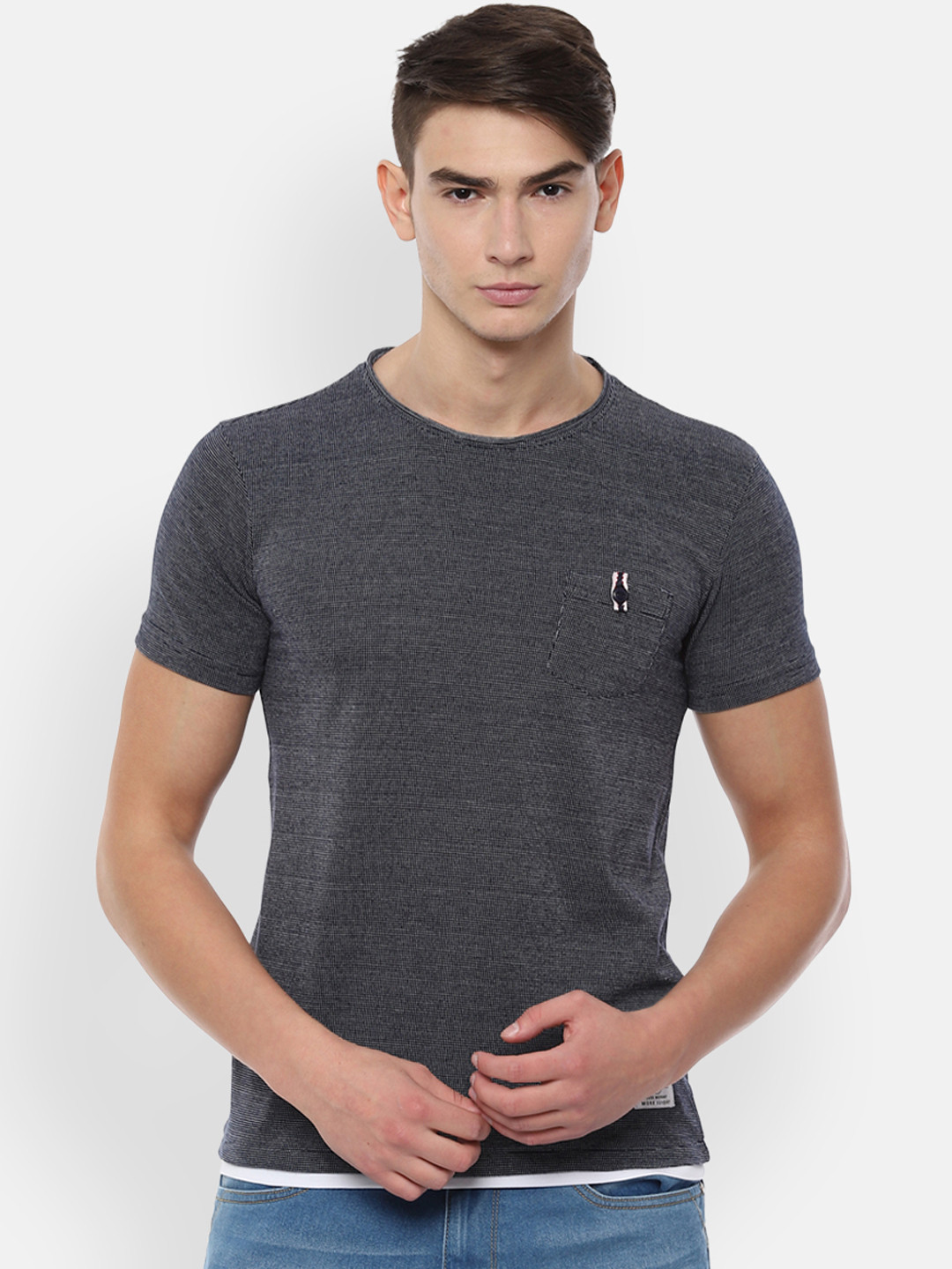 Buy People Men Navy Blue Printed Round Neck T Shirt - Tshirts for Men ...