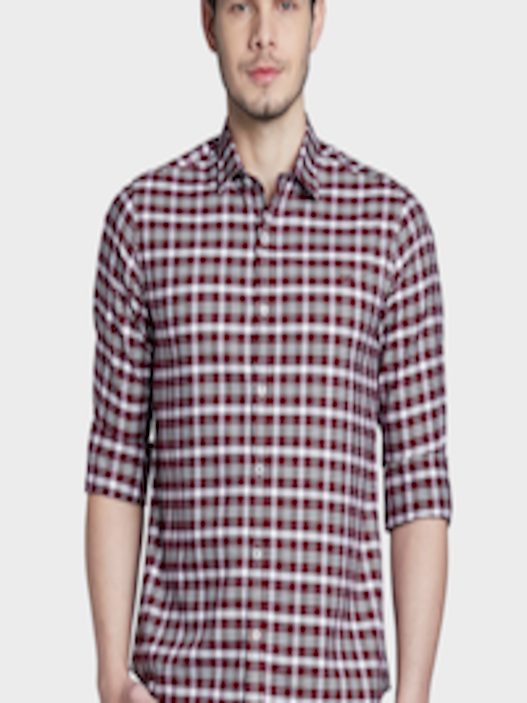 Buy ColorPlus Men Maroon & White Slim Fit Checked Casual Shirt - Shirts ...