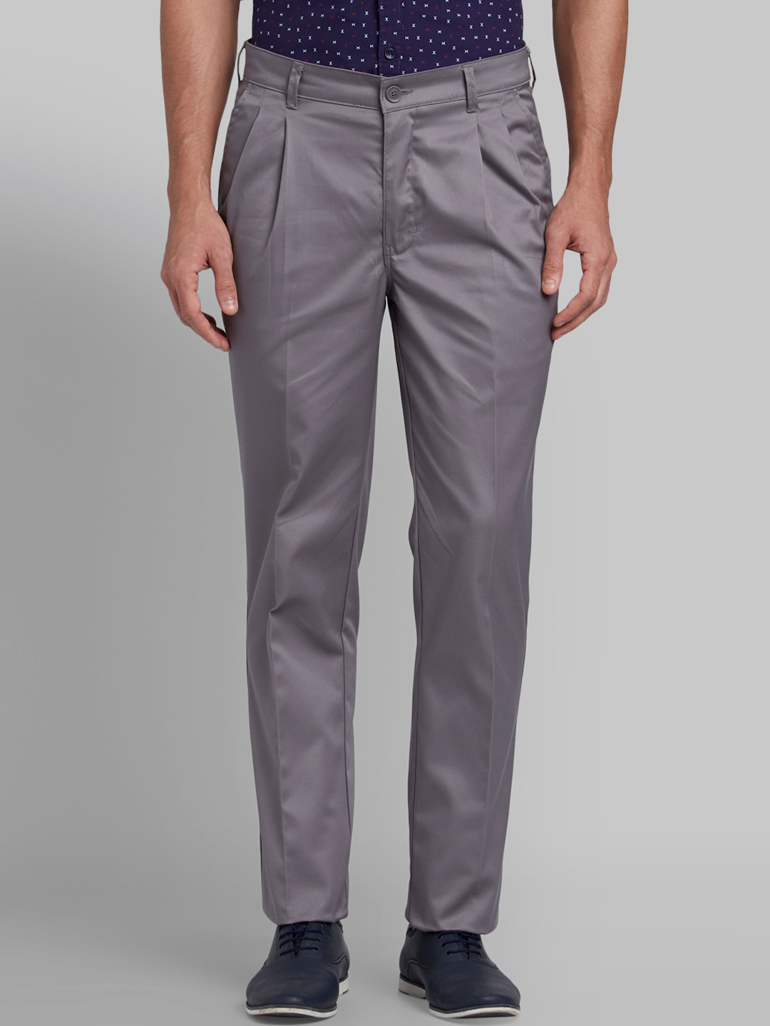 Buy Parx Men Grey Regular Fit Solid Regular Trousers - Trousers for Men ...