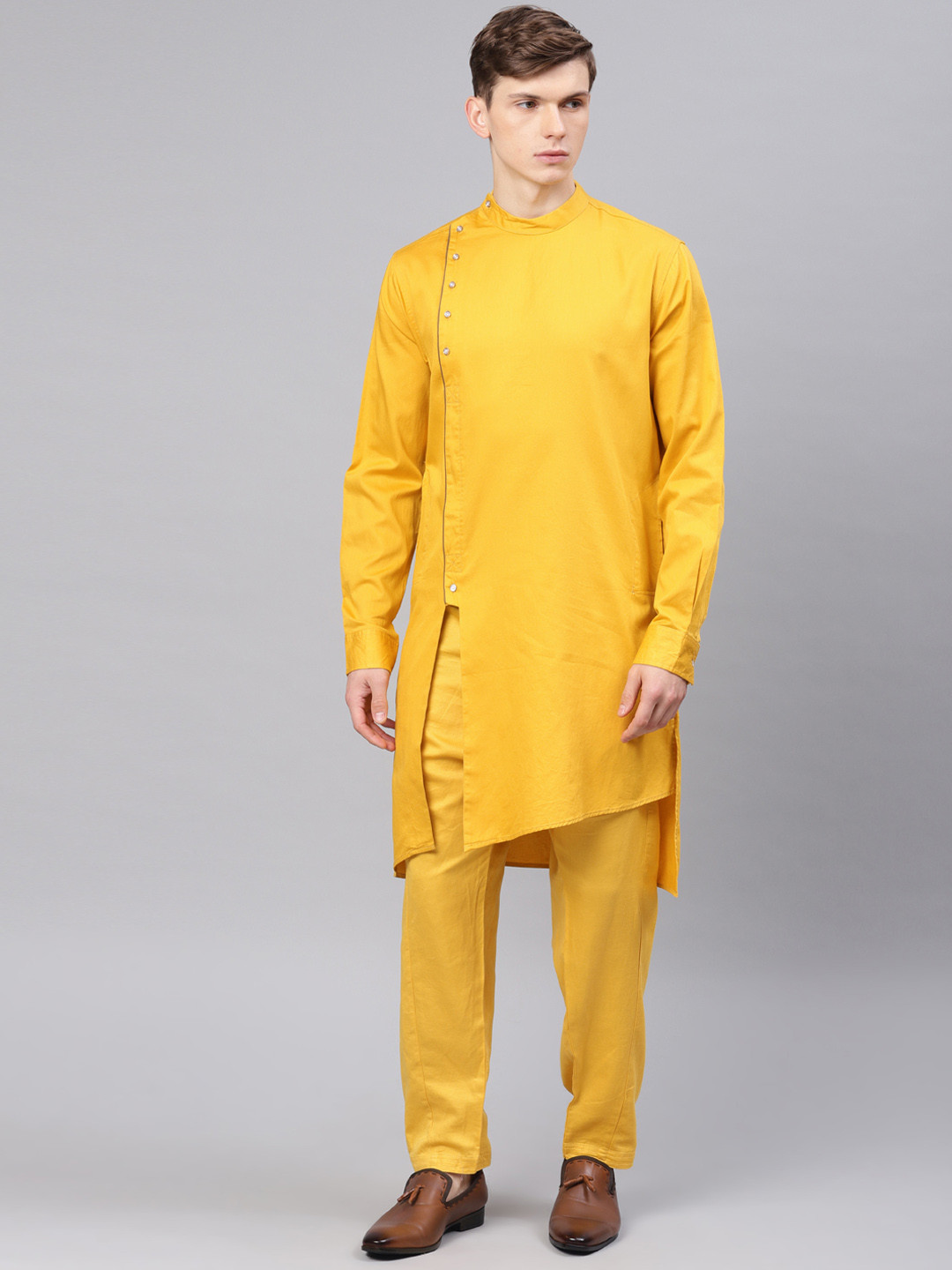 Buy Freehand Men Mustard Yellow Solid Straight Kurta Kurtas for Men 10716104 Myntra