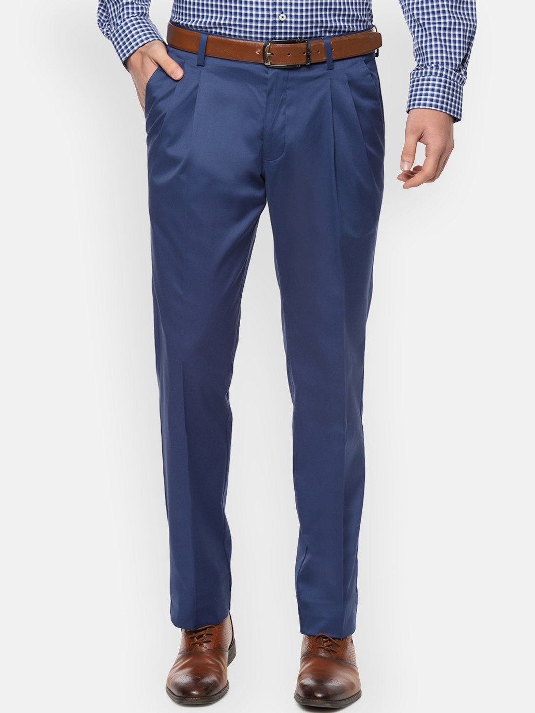 Buy Louis Philippe Men Navy Blue Regular Fit Solid Formal Trousers ...