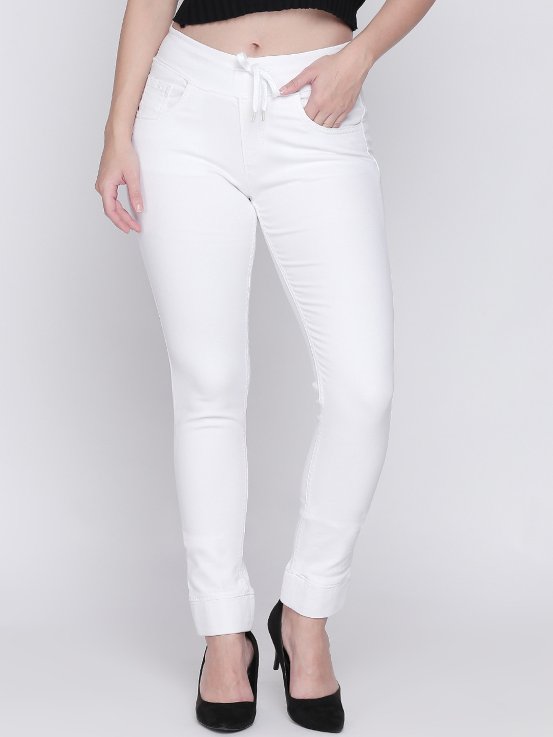 Buy High Star Women White Slim Fit Mid Rise Clean Look Stretchable