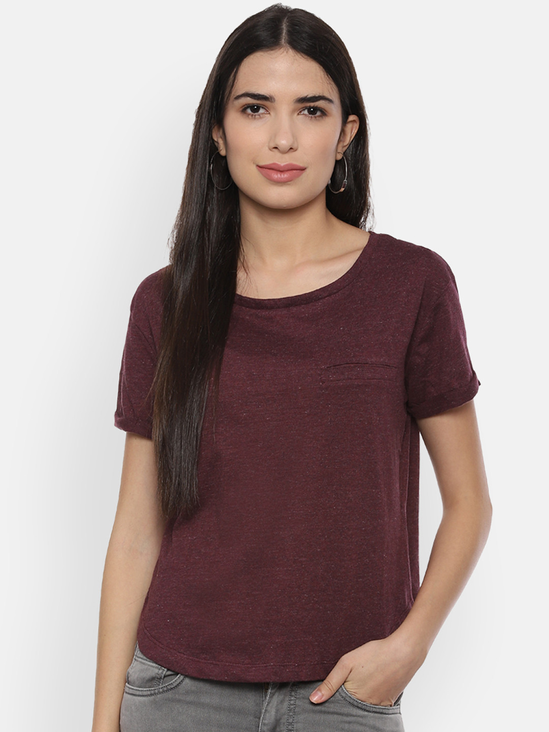 Buy People Women Maroon Solid Round Neck T Shirt Tshirts for Women