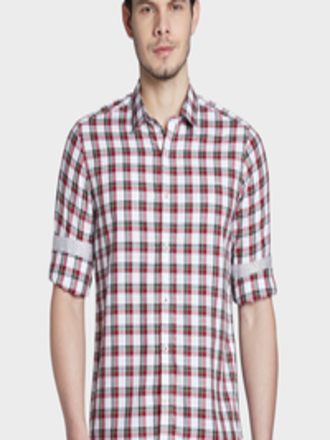Buy ColorPlus Men White & Red Slim Fit Checked Casual Shirt - Shirts ...